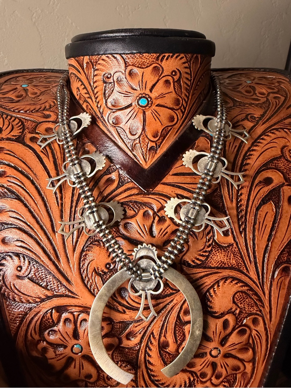 Kingman Turquoise Squash Blossom Necklace - 925 Sterling Silver - Picture 2 of 6